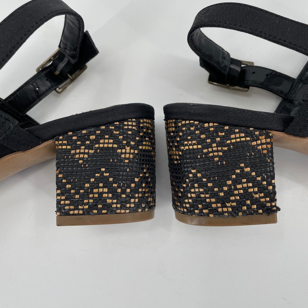 A2 Aerosoles Womens Sandals 8 Black EUC Heelrest Block Heel Woven Detail Strappy - Picture 8 of 11